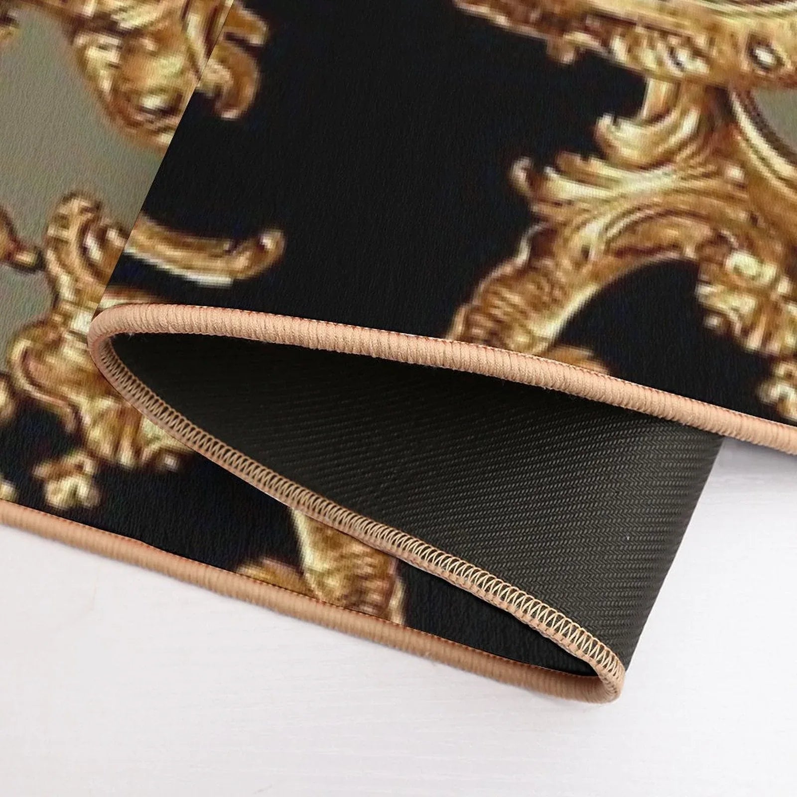 Golden Ornamental Baroque Symmetrical Bath Mat