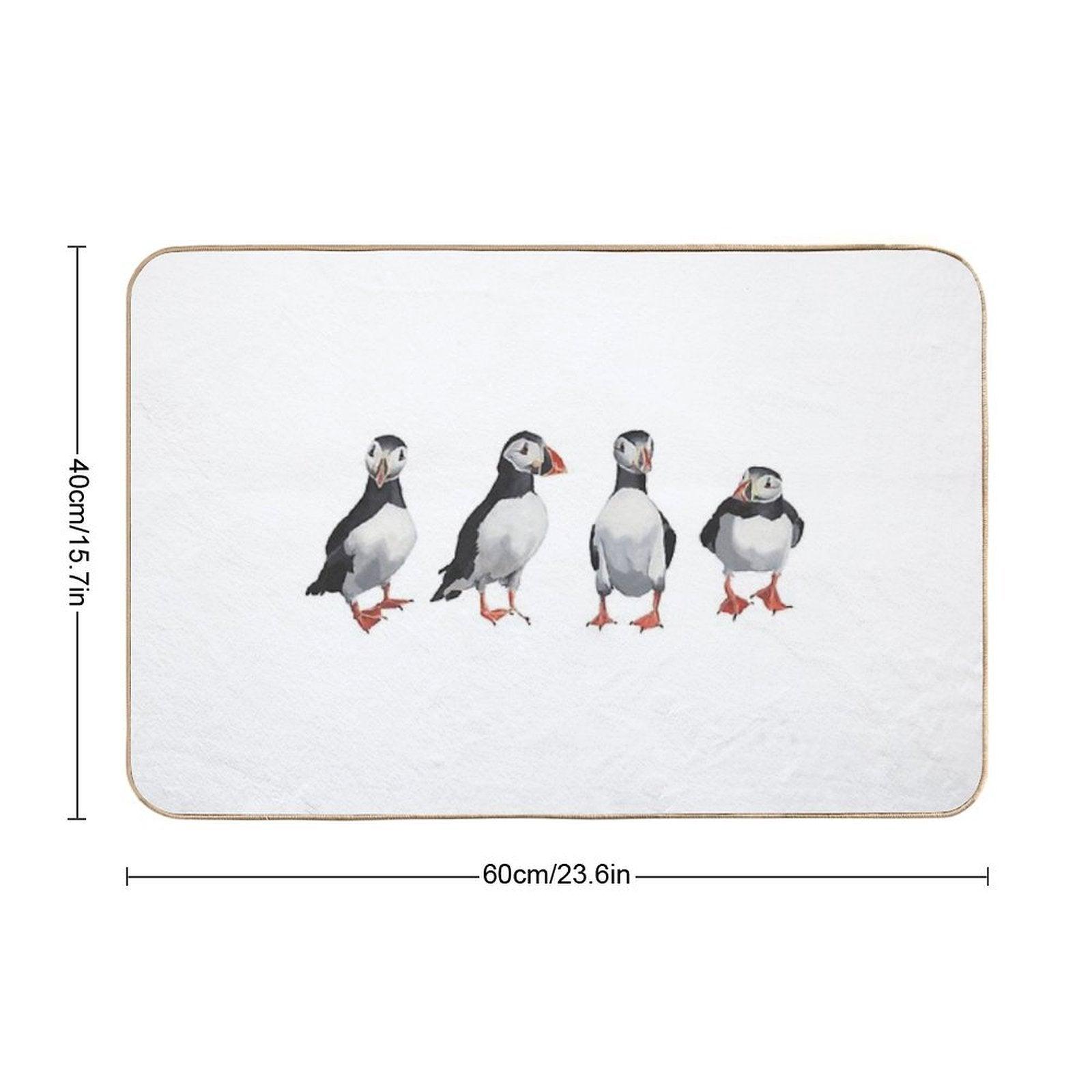 4 Puffins in A Line  Easy To Clean Bath Mat