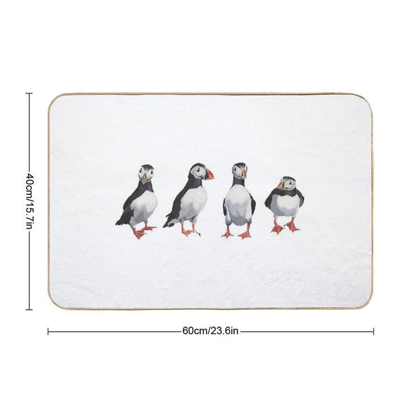 4 Puffins in A Line  Easy To Clean Bath Mat
