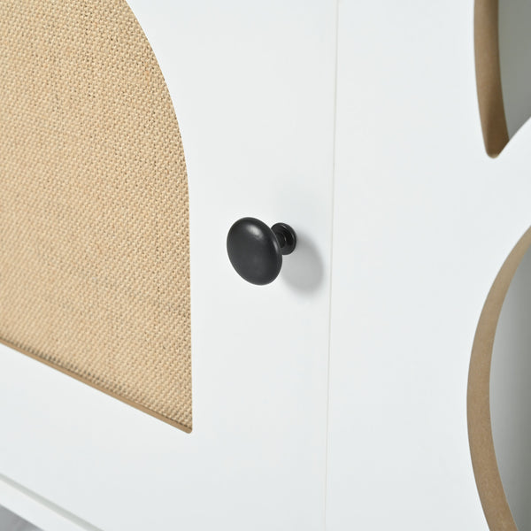 Furniture Style Cat Cabinet Cream White Cat Litter Box with Sisal Scratching Door MDF