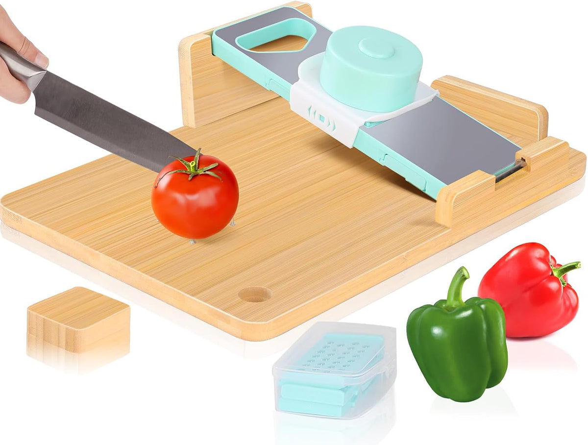 Adaptive One-Handed Bamboo Cutting Board with Spikes & Grater