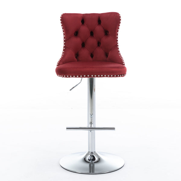 Modern Velvet Swivel Barstools with Adjustable Seat Height and Chrome Base