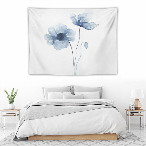 Blue Watercolor Poppies Tapestry