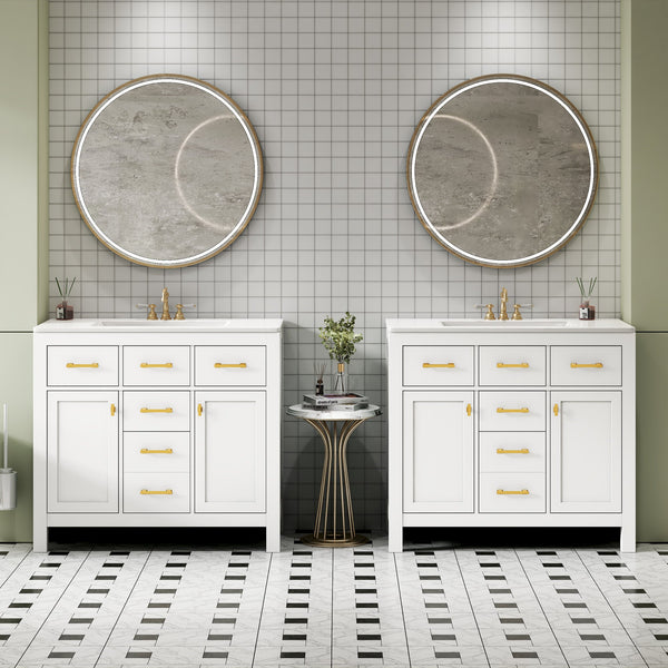 Modern Freestanding Bathroom Vanity Set with Drawers & Storage Cabinet, Solid Wood Frame
