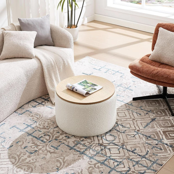 21 Inch Round Ottoman With Ample Storage Compartment