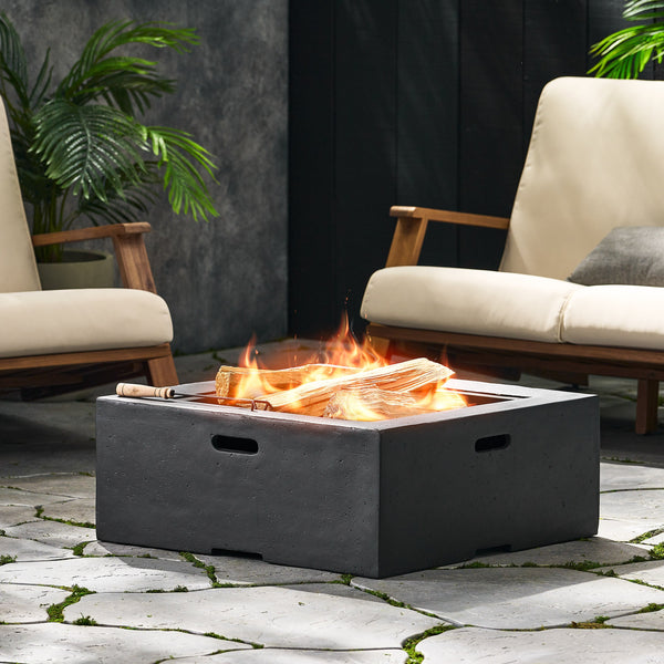 Outdoor 29' Square MgO Wood-Burning Fire Pit, Dark Gray