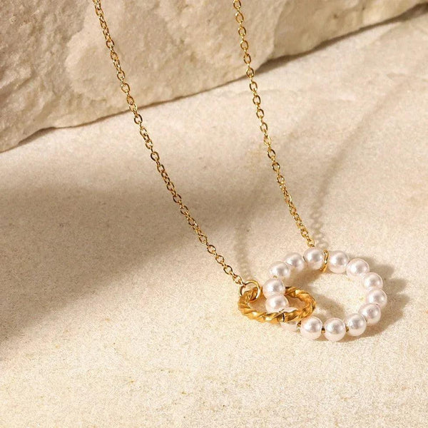 Gold & Pearl Hoop Link Pendant Necklace - Gifts for You 'n Me
