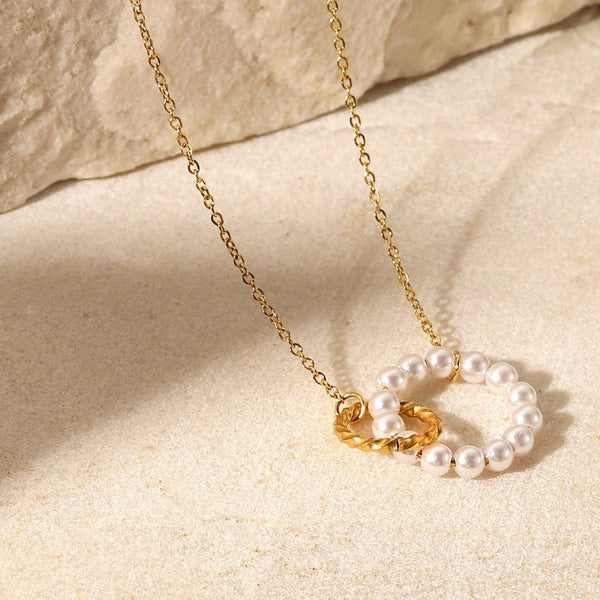 Gold & Pearl Hoop Link Pendant Necklace