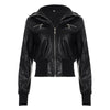 Retro Workwear Zipper Leather Jacket Coat - Black / S