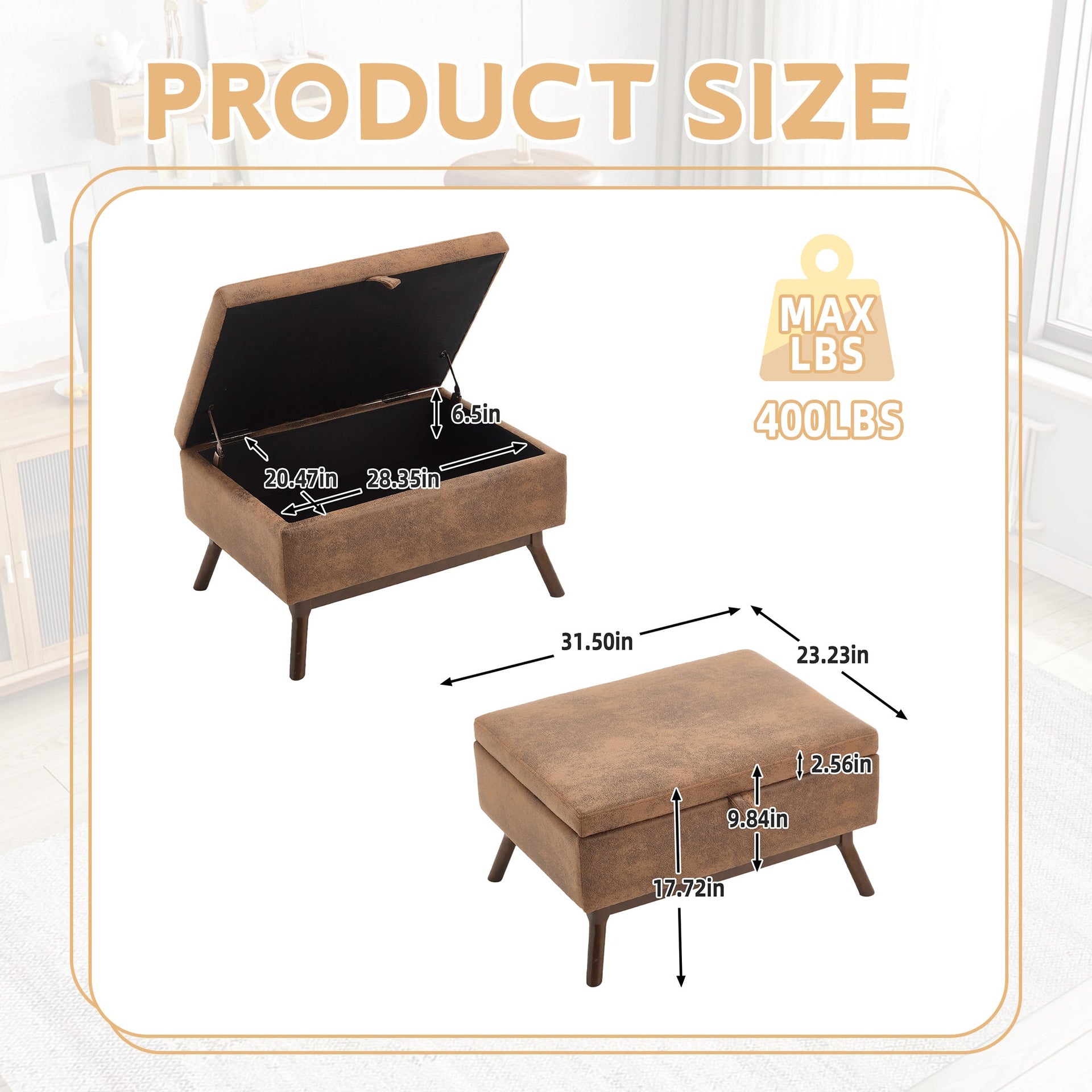 Mid-century modern square coffee table storage bench, assembled, suitable for living room, entryway and family room, used as a coffee table, stirrups, shoe bench