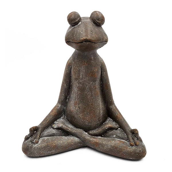 Brown Magnesium Yoga Frog Figurine with Gold Accents Decorative Meditation Statue