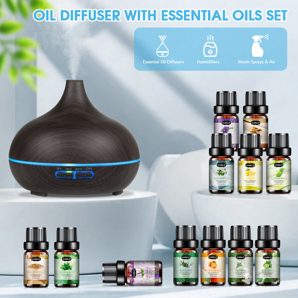 550ML Large Capacity Essential Oil Diffuser for Home | 12 Essential Oils Included, Remote Control