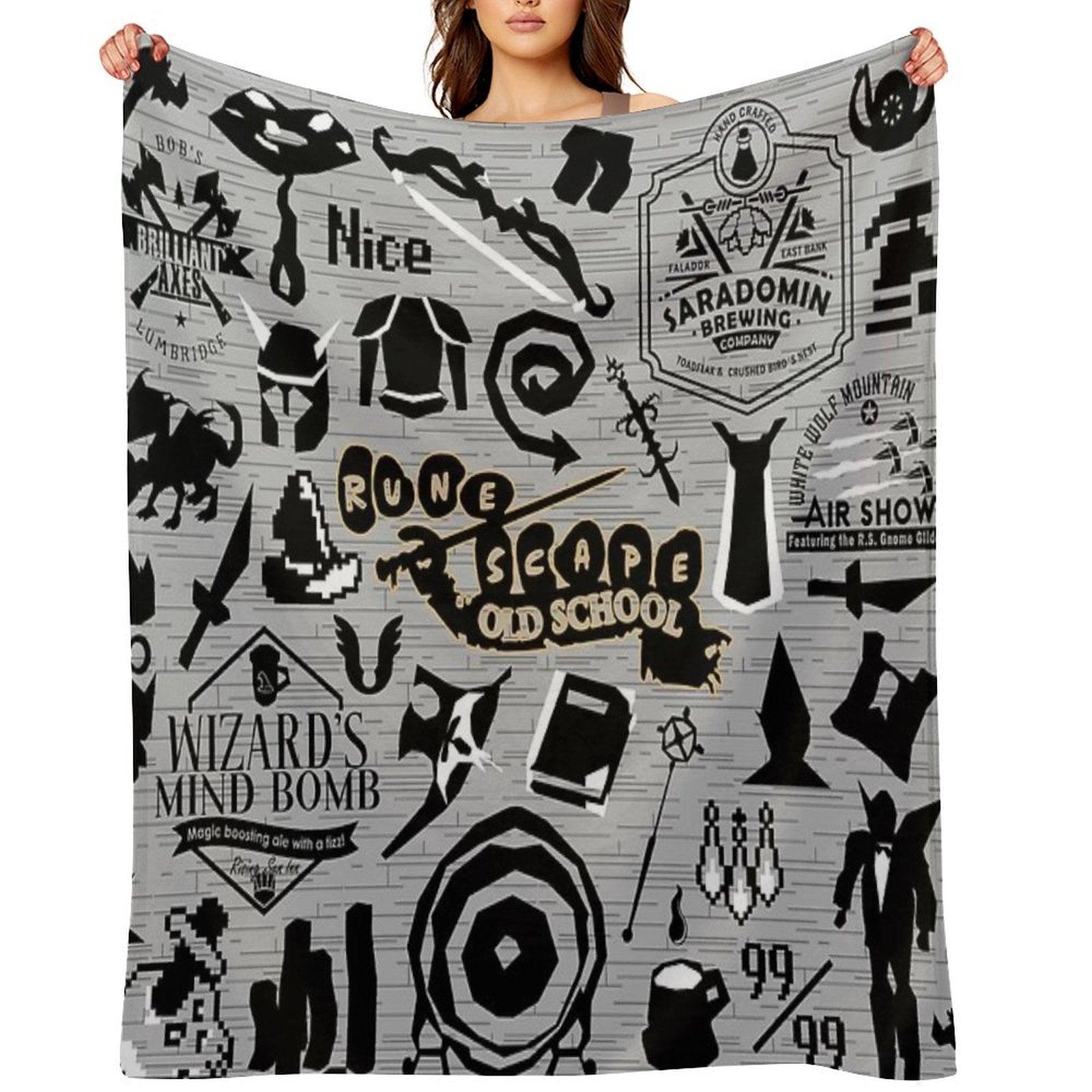 Old School Iconic Silhouette Images Desk Mat OSRS Throw Blanket