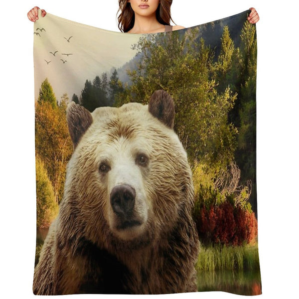 Brown Bear And Forest Sustainable Throw Blanket