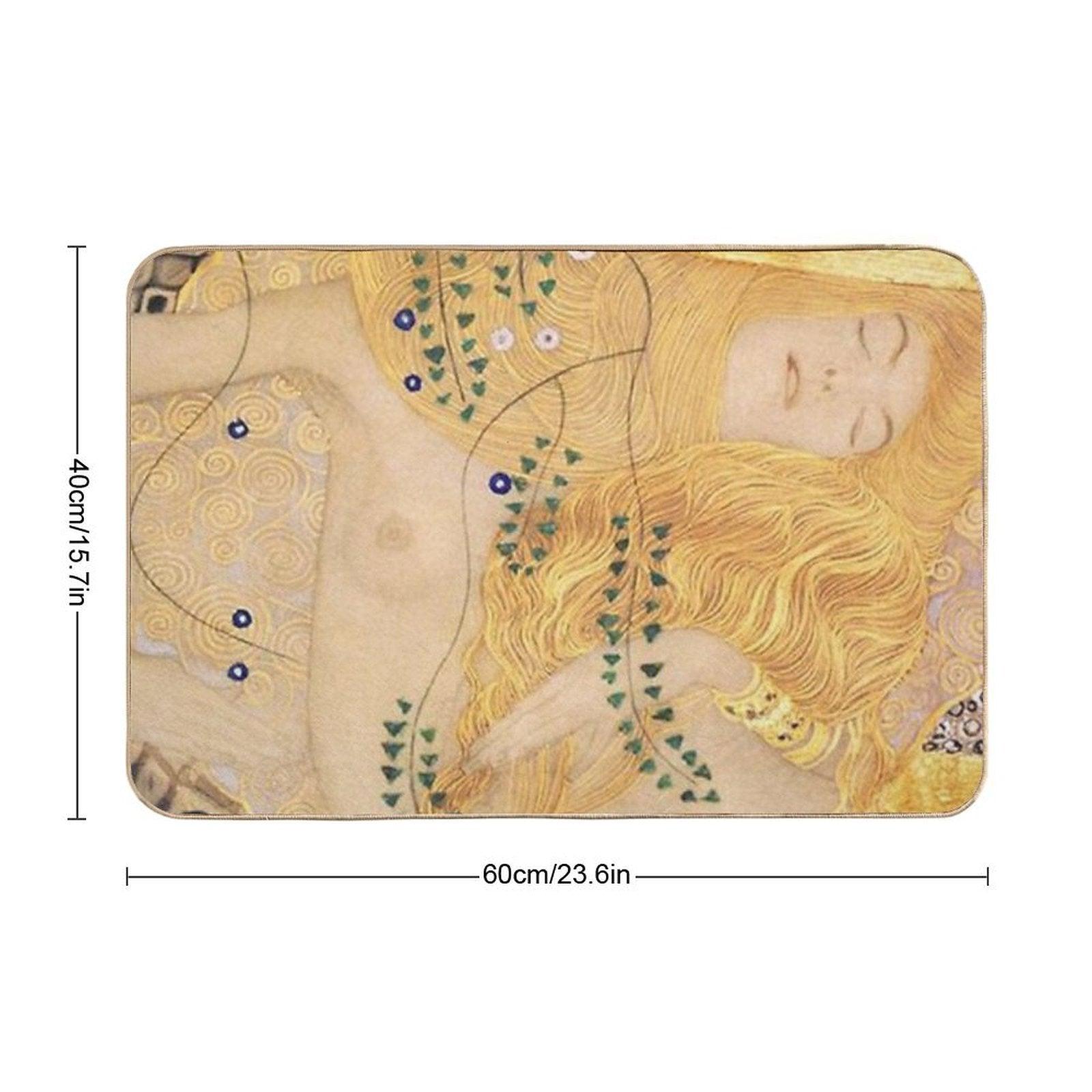 Water Serpent I by Gustav Klimt  -Gold Mermaid Art Nouveau Symbolism Bath Mat