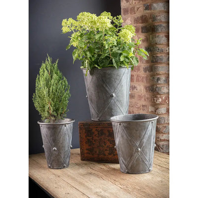 Set Of 3 Antiqued Round Drum Planters