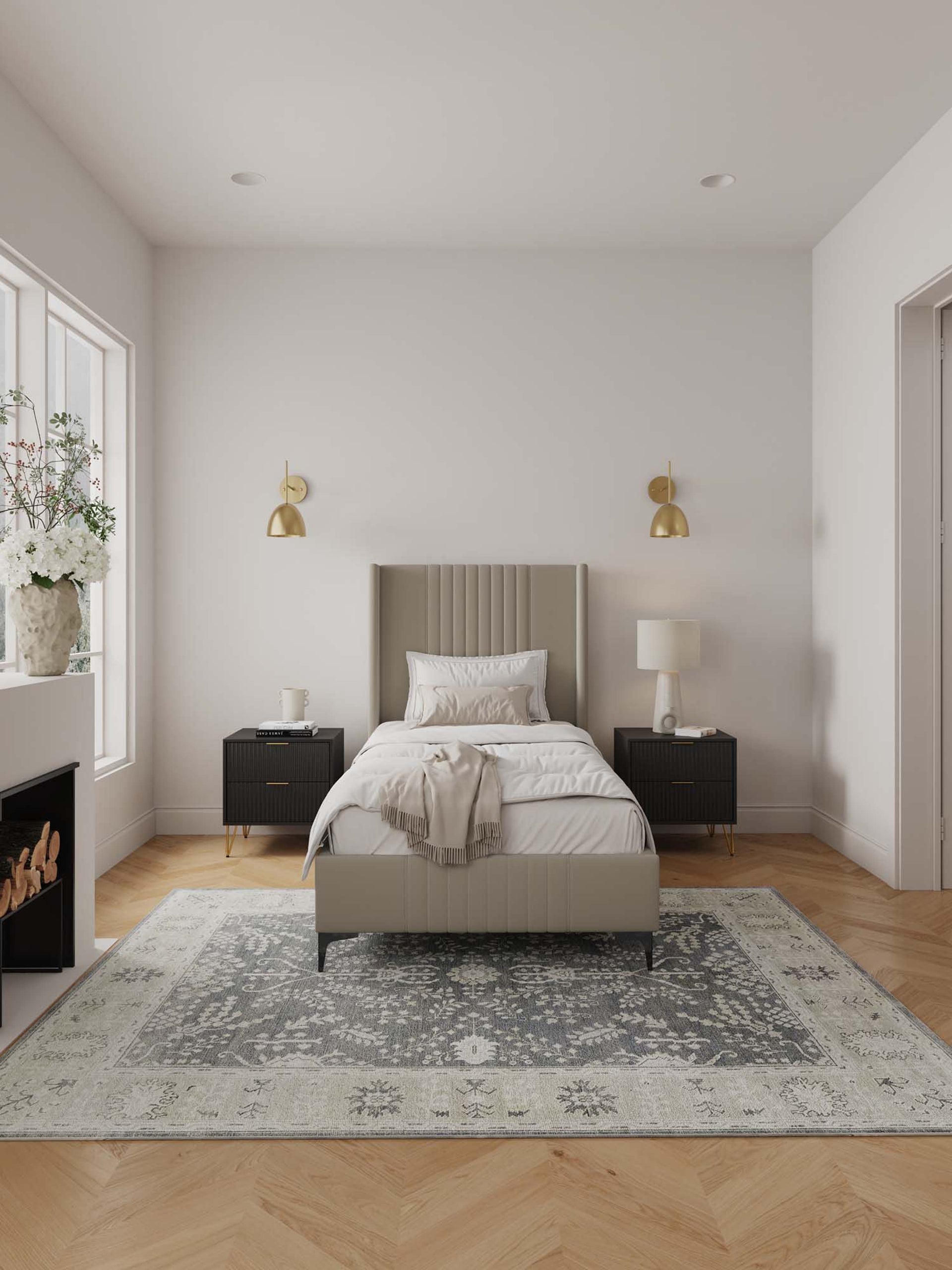 Promenade Upholstered Velvet Twin Bed in Rustic