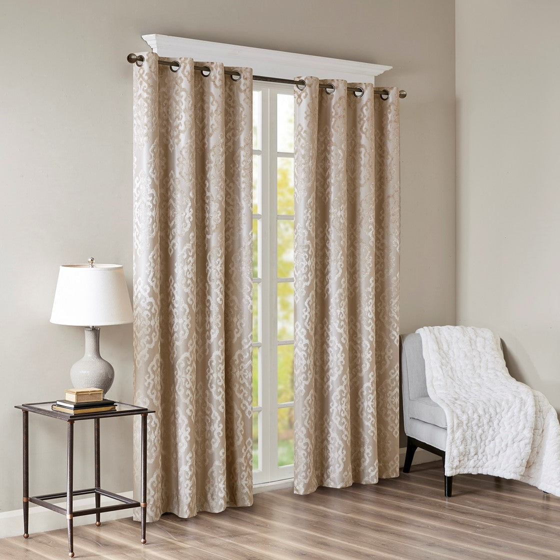 Mirage Knitted Jacquard Damask Total Blackout Grommet Top Curtain Panel by SunSmart