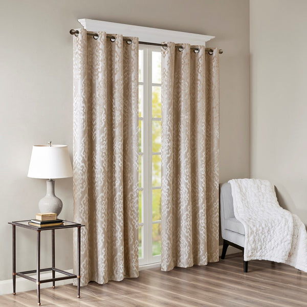 Mirage Knitted Jacquard Damask Total Blackout Grommet Top Curtain Panel by SunSmart - Gifts for You 'n Me
