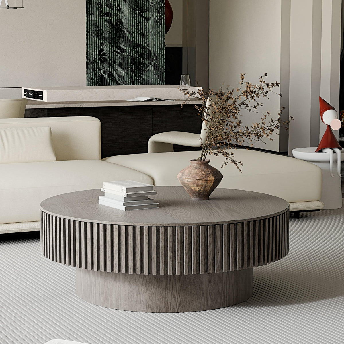Modern Gray Round Mushroom Coffee Table with Hidden Storage