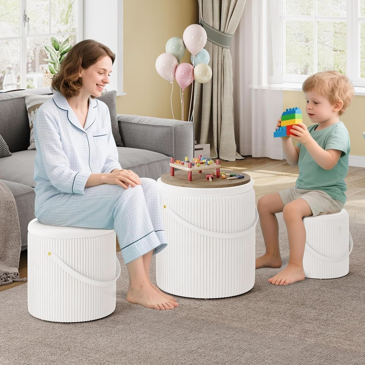 Velvet Upholstered Storage Ottoman With Removable Liner