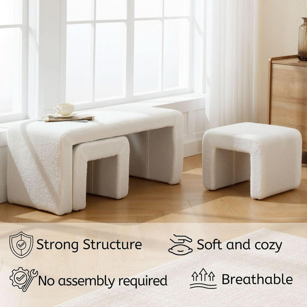 White 40Inch Lux Velvet Plus Nesting Ottoman End Bench