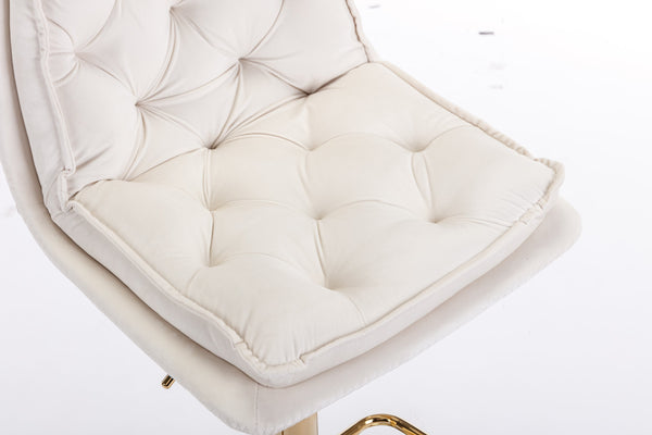 Set of 2 Bar Stools — Chrome Footrest, Swivel Height-Adjustable Velvet Seat, Golden Legs