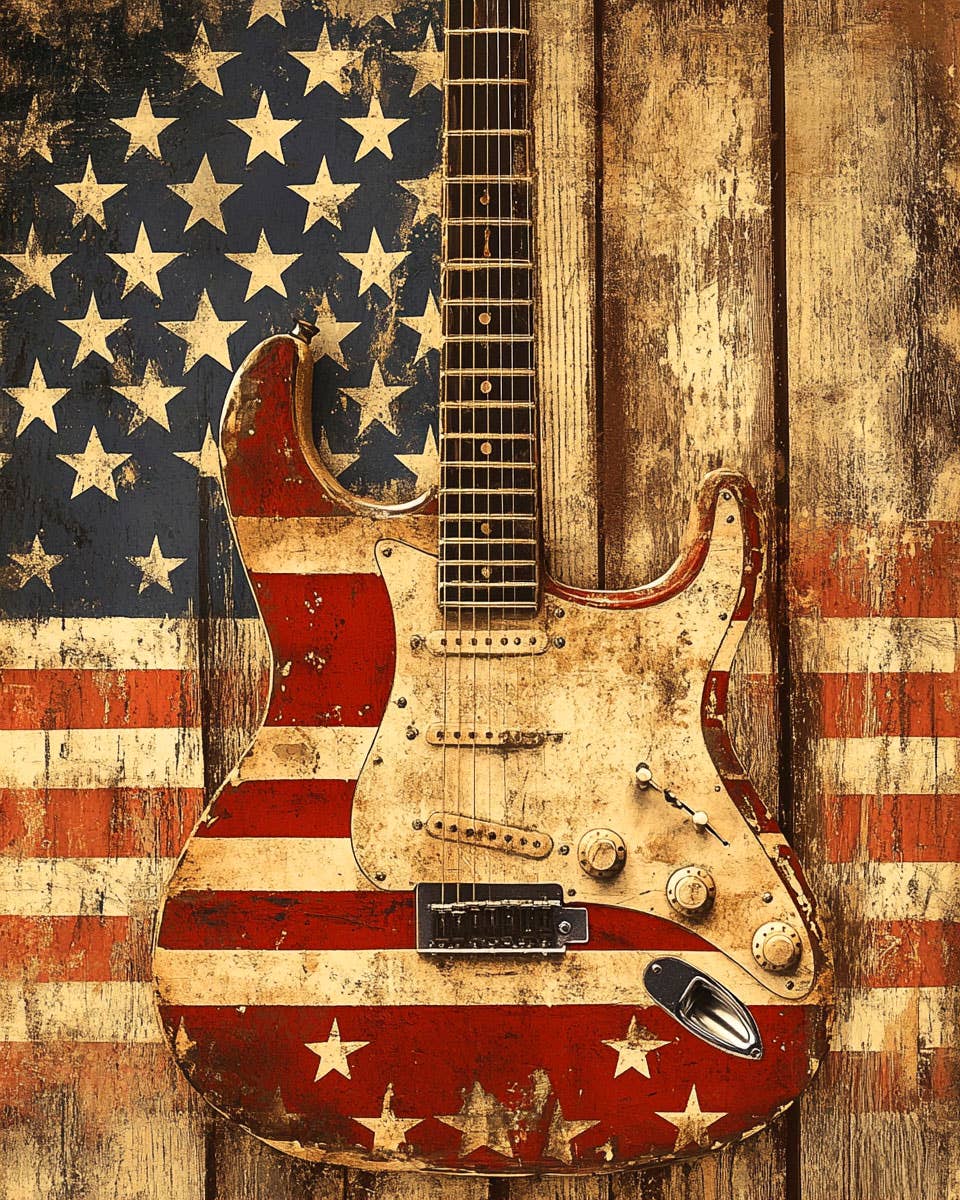 Electric Guitar Wall Art - American Patriotic 8x10 Art Print with Acid Free Mat