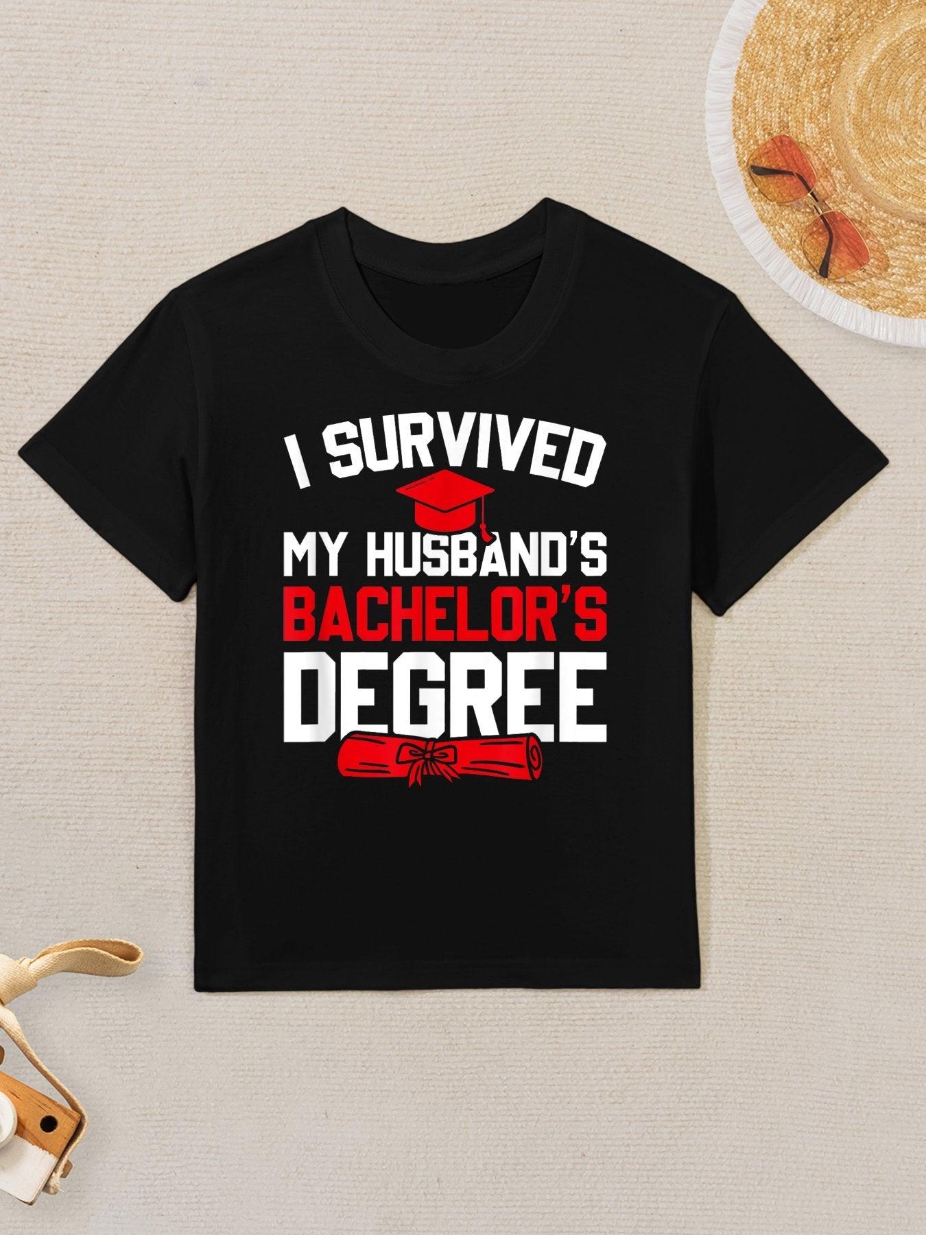 I Survived My Husband's Bachelor's Degree, Funny Graduation Kids T-Shirt