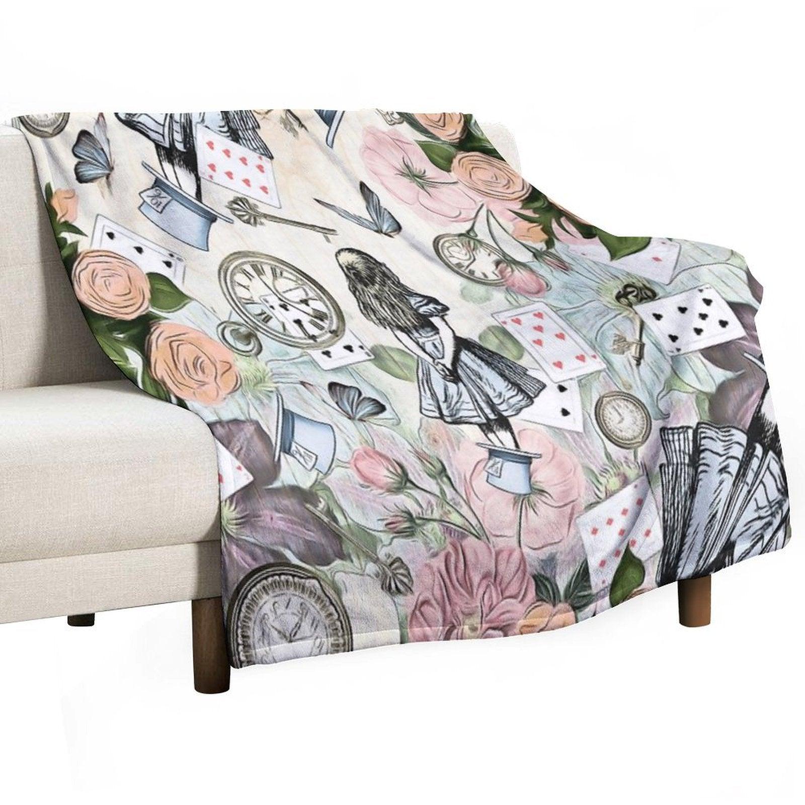 Alice In Wonderland  Collage Throw Blanket