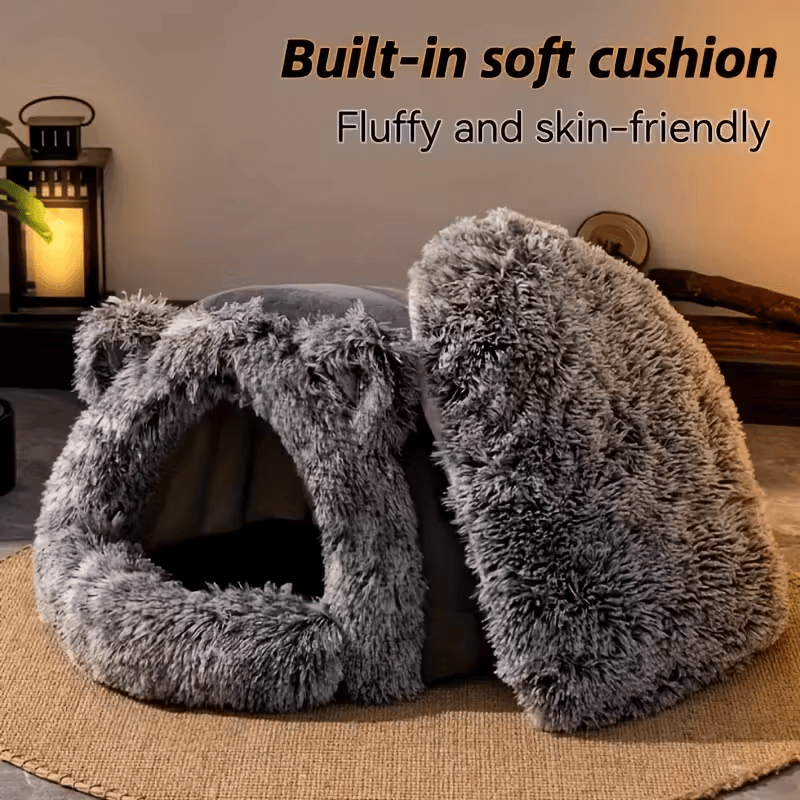 Winter Warm Fleece Cat Cave Windproof 360° Thermal Comfort for Cats & Small Dogs
