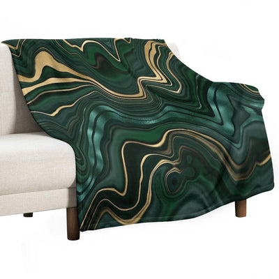 Emerald Green And Gold  Malachite Pattern Easy Care Throw Blanket
