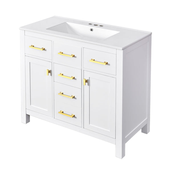 Modern Freestanding Bathroom Vanity Set with Drawers & Storage Cabinet, Solid Wood Frame