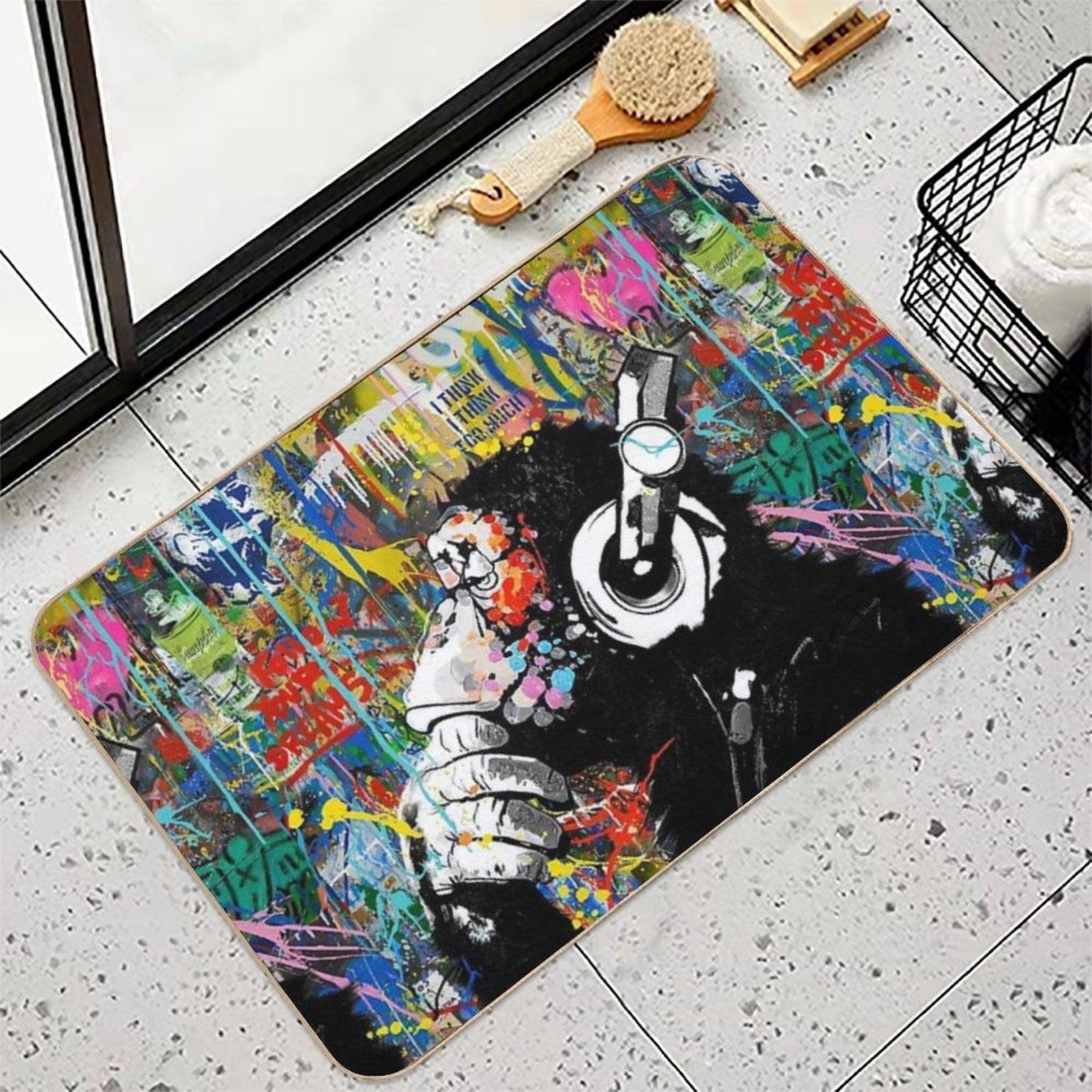 Monkey Thinker - Banksy Urban Contemporary Colorful Street Art -  DJ Chimp Bath Mat