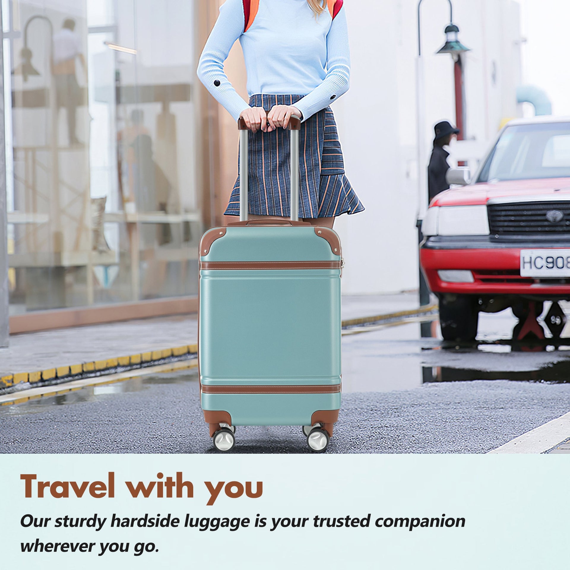 Hardshell Luggage Sets with Bags Carry-on Suitcase Double Spinner Wheels with TSA Lock ,Single Vintage Luggage 20 IN,Green