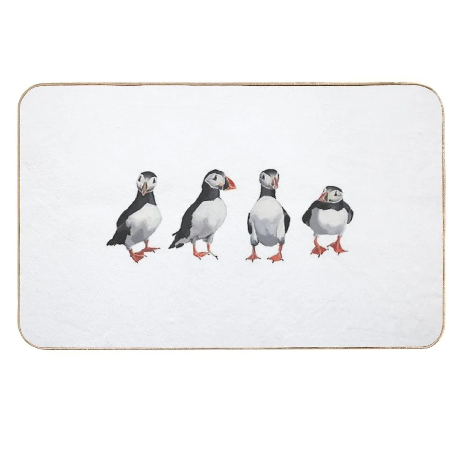 4 Puffins in A Line  Easy To Clean Bath Mat