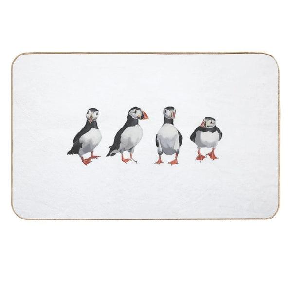 4 Puffins in A Line  Easy To Clean Bath Mat