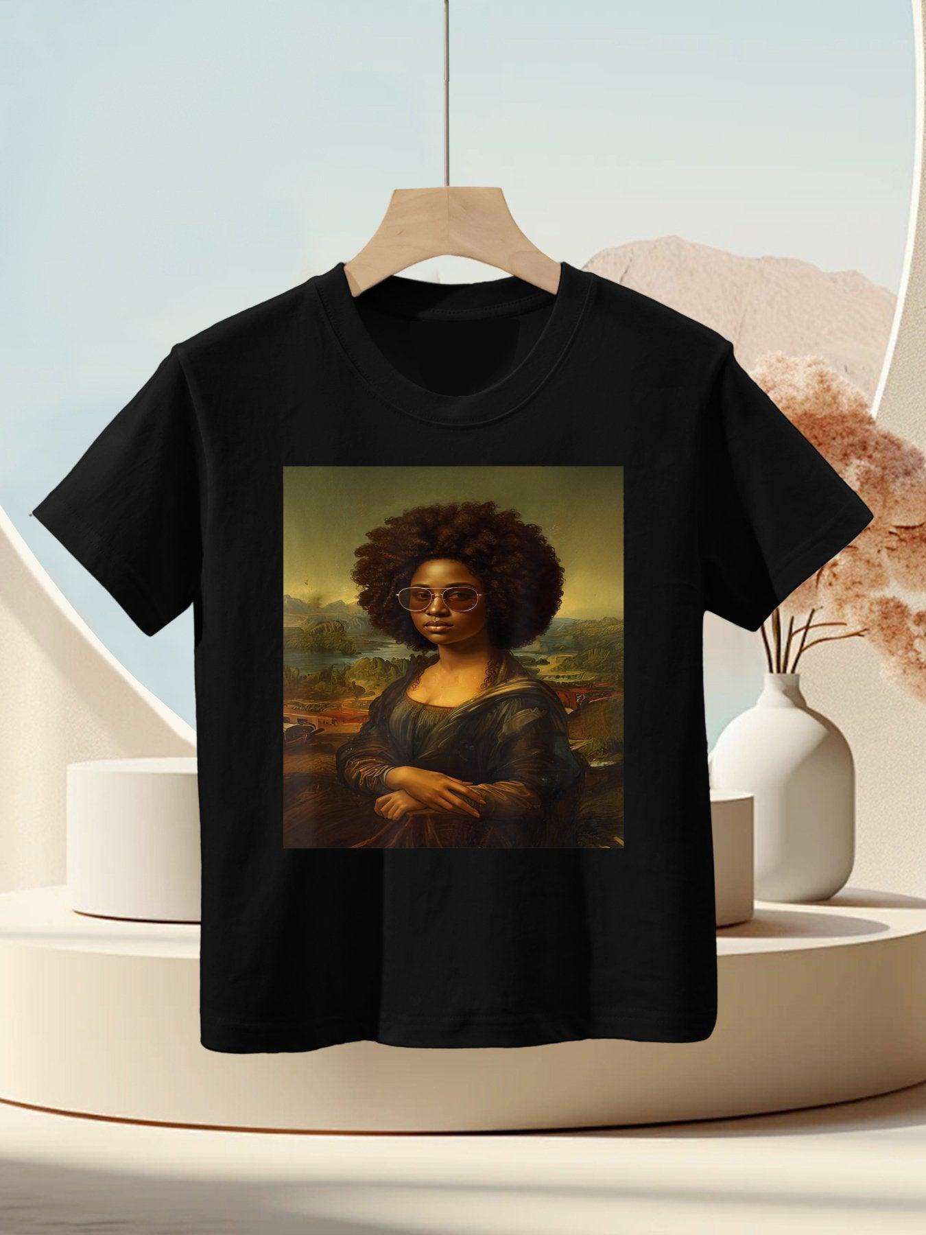 Black Mona Lisa Afro African American Black History Month Kids T-Shirt