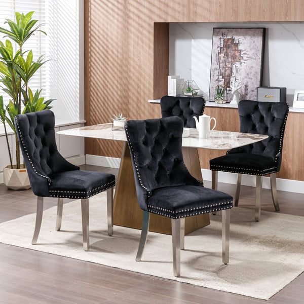 Nikki Collection Modern Tufted Solid Wood Velvet Upholstered Dining Chair with Chrome Legs