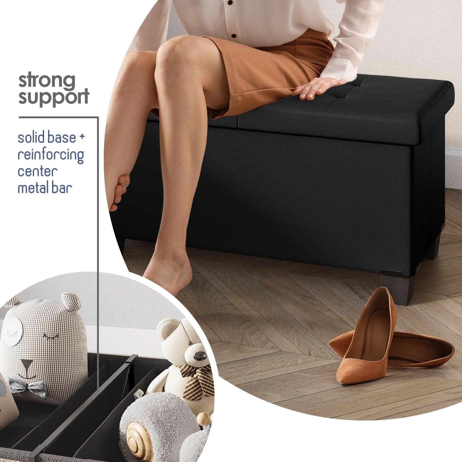 Black Forty ThreeInch Premium Multifunctional Storage Ottoman Bench