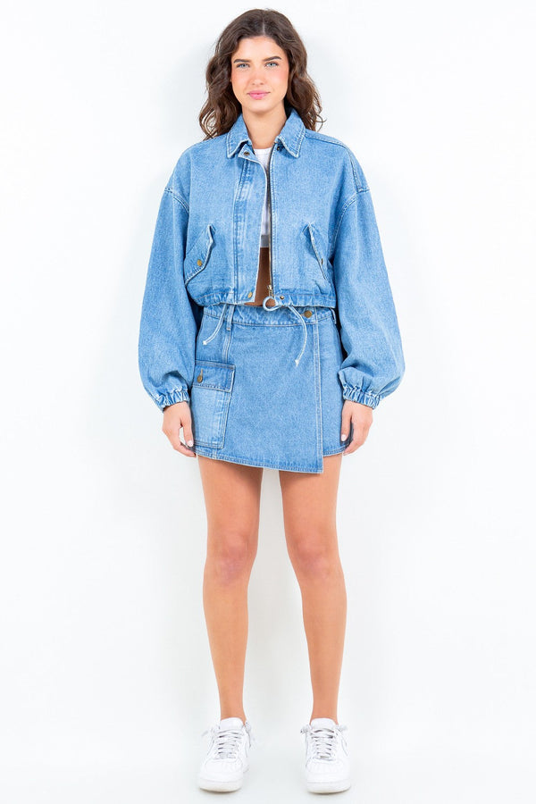 American Bazi Drawstring Waist Crop Girls Texas Jacket For Women Stylish and Adjustable Trucker Jacket