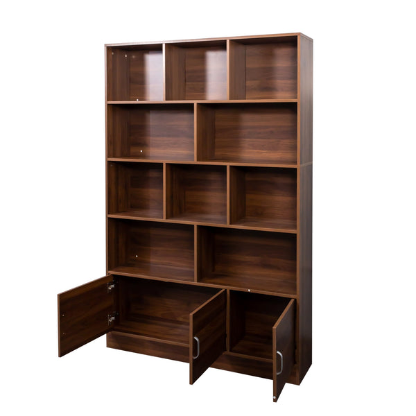 70.87' Tall Bookshelf with 10 Cubes and 3 Doors, 4-Tier Bookshelf, Open Shelf Bookcase with Cabinet, Modern Cube Storage Organizer for Living Room, and Office