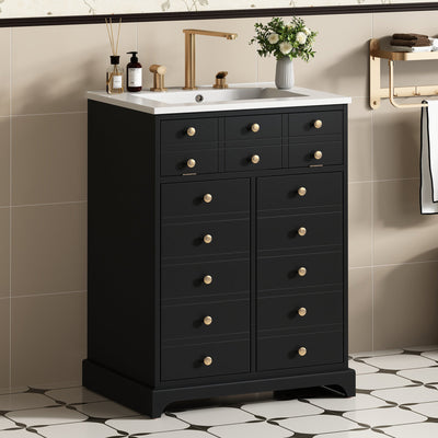 24' Bathroom Vanity with a Drawer & Two Soft-Closing Doors, Painted Modern Bathroom Storage Cabinet with Ceramic Sink, Stylish Single Sink Cabinet for Small Spaces