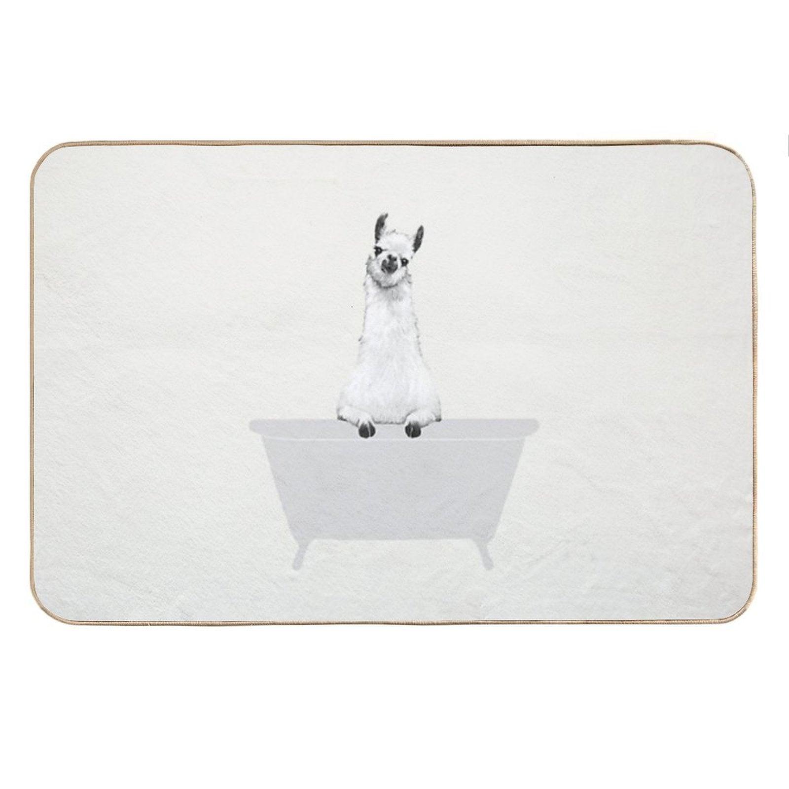 Vintage Llama in Bathtub Bath Mat