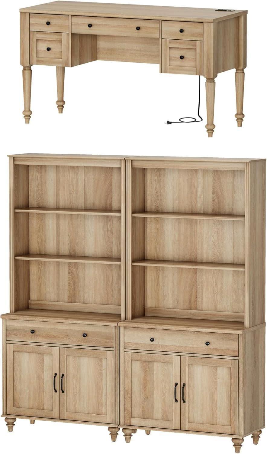 Elegant Oak 56 Inch Executive Desk Charging Station