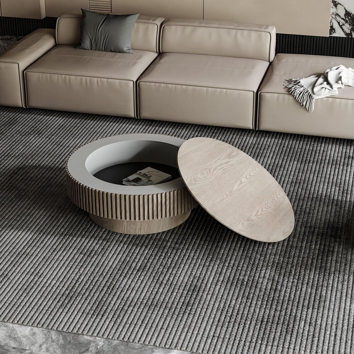 Modern Gray Round Mushroom Coffee Table with Hidden Storage