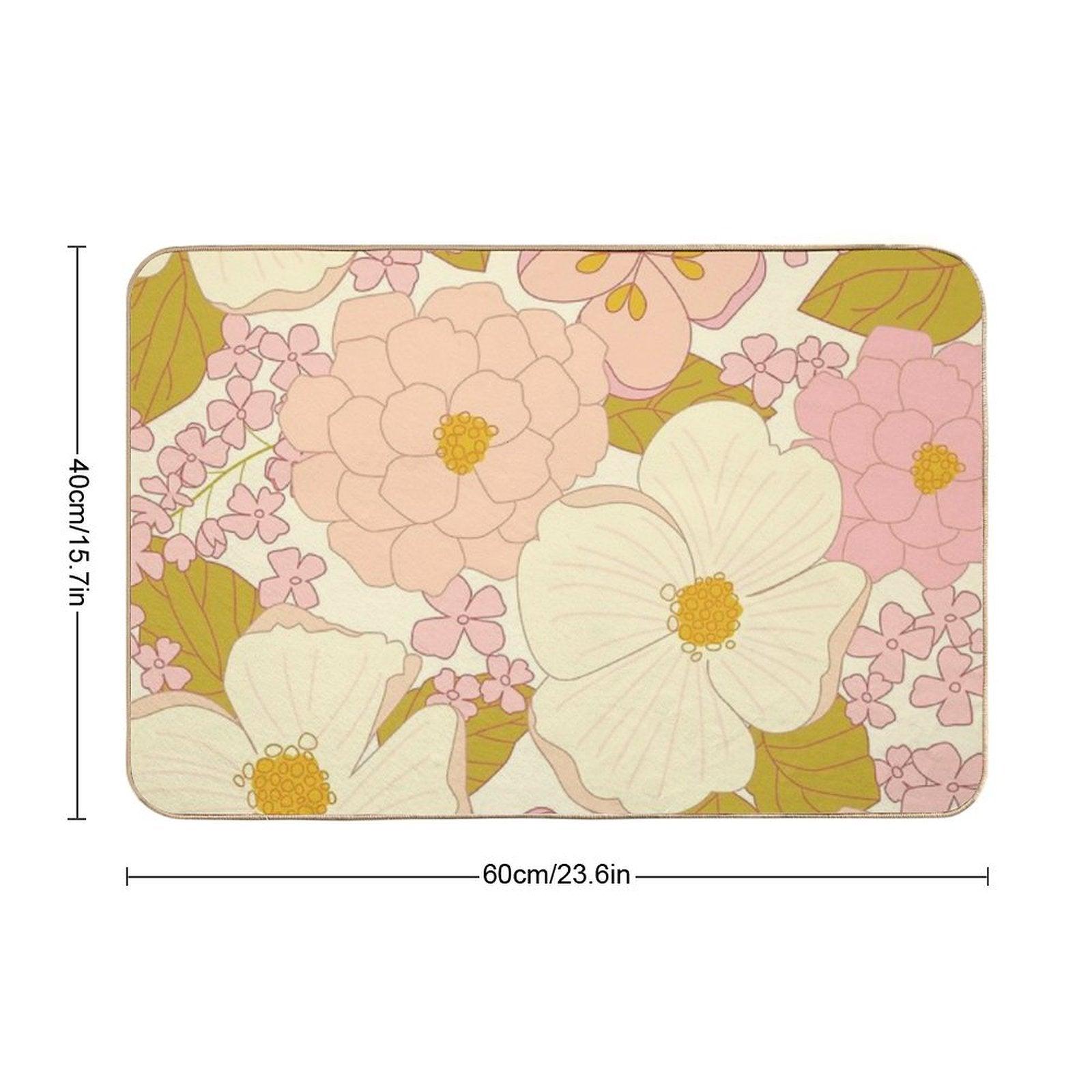 Pink Pastel Vintage Floral Pattern Bath Mat