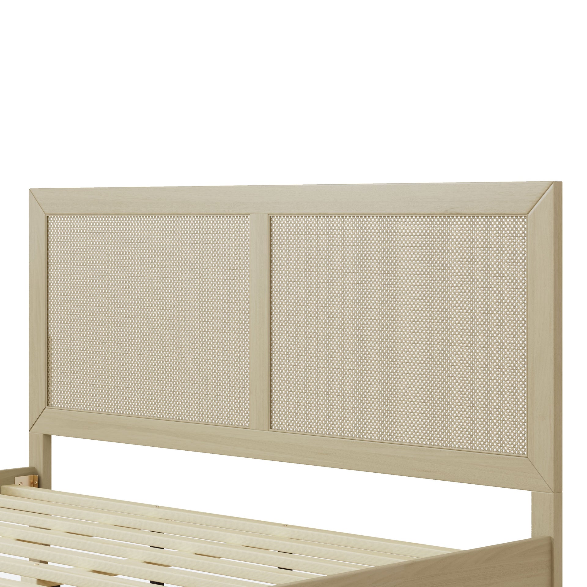 Solid Wood Platform California King Bed With Rattan