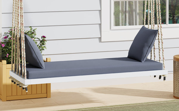 Patio Wooden Swing Chair Hanging Porch Swing Bench with Cushion & Pillows