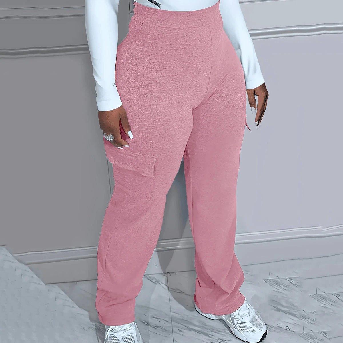 Plus Size Solid Color Simple cargo  Knitted Women's Trousers